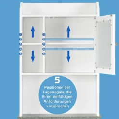 Toilettenregal Badezimmer-Platzsparer mit verstellbaren Ebenen 59 x 19 x 173 cm Weiß