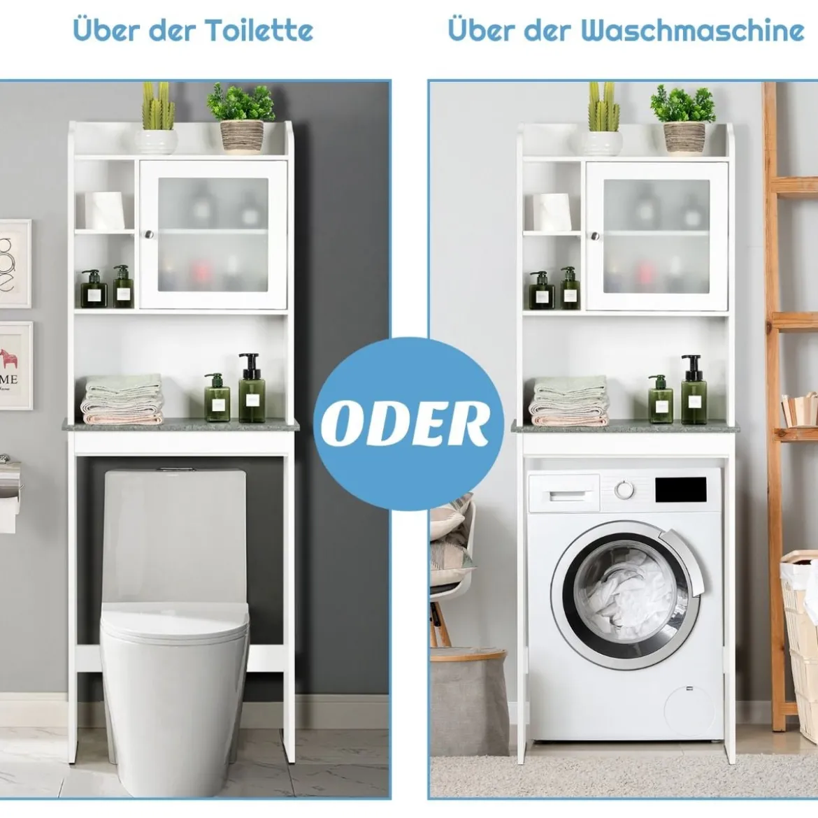 Toilettenregal Badezimmer-Platzsparer mit verstellbaren Ebenen 59 x 19 x 173 cm Weiß