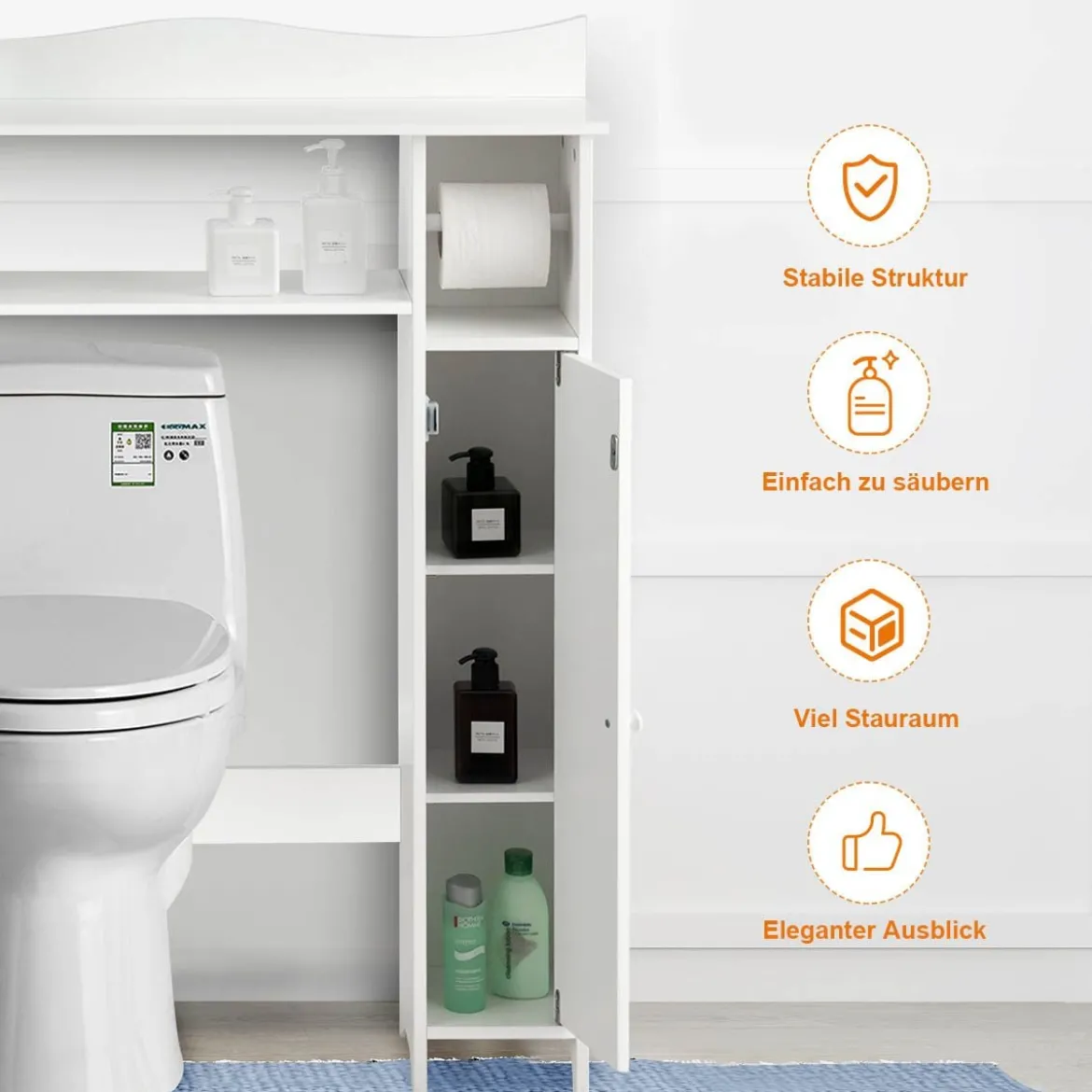 Toilettenregal Überbauregal Badezimmerregal Toilettenschrank Weiß