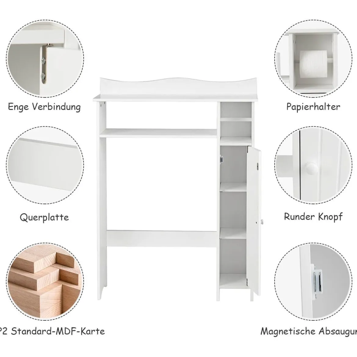 Toilettenregal Überbauregal Badezimmerregal Toilettenschrank Weiß