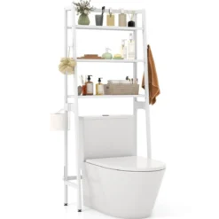 Toilettenregal freistehend Badezimmerregal mit verstellbaren Regalen 65 x 28 x 159 cm Weiß