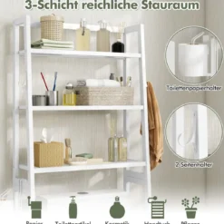 Toilettenregal freistehend Badezimmerregal mit verstellbaren Regalen 65 x 28 x 159 cm Weiß