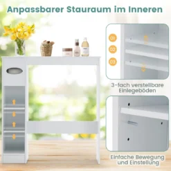 Toilettenregal Platzsparender Badezimmerschrank mit Verstellbaren Regalen Weiß