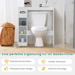 Toilettenregal Platzsparender Badezimmerschrank mit Verstellbaren Regalen Weiß