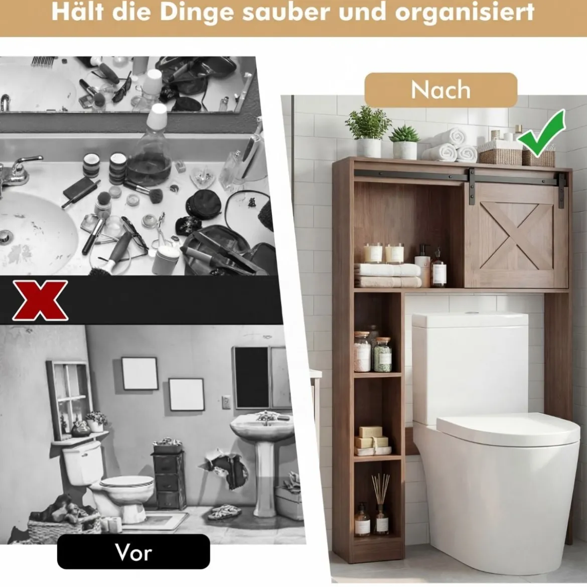 Toilettenschrank aus Holz Toilettenregal mit Schiebetür 84 x 17 x 128 cm Braun