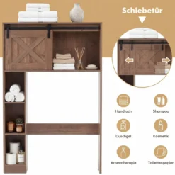 Toilettenschrank aus Holz Toilettenregal mit Schiebetür 84 x 17 x 128 cm Braun