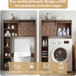 Toilettenschrank aus Holz Toilettenregal mit Schiebetür 84 x 17 x 128 cm Braun