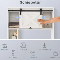 Toilettenschrank aus Holz Toilettenregal mit Schiebetür 84 x 17 x 128 cm Weiß