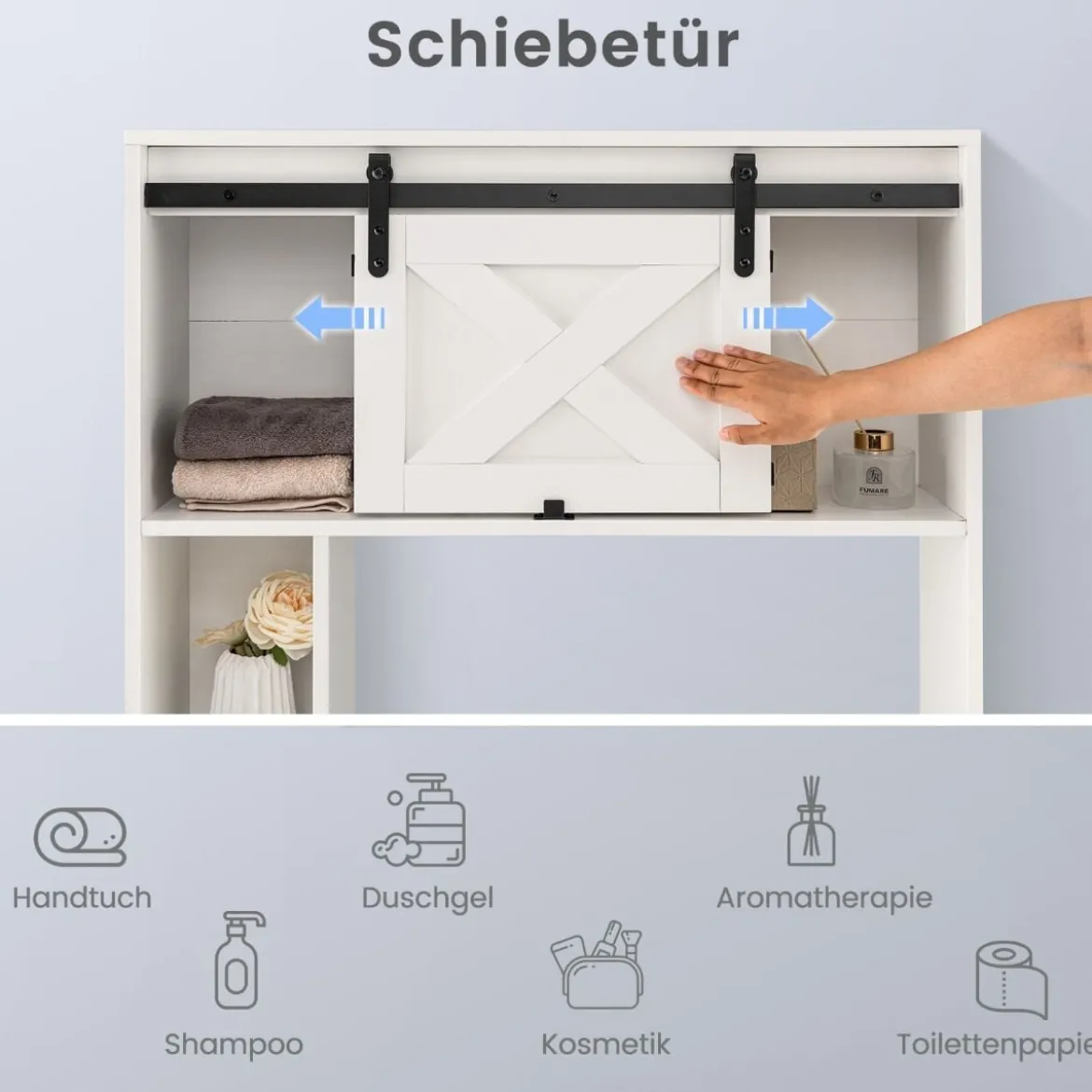 Toilettenschrank aus Holz Toilettenregal mit Schiebetür 84 x 17 x 128 cm Weiß