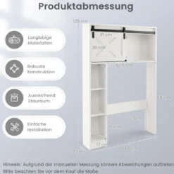 Toilettenschrank aus Holz Toilettenregal mit Schiebetür 84 x 17 x 128 cm Weiß