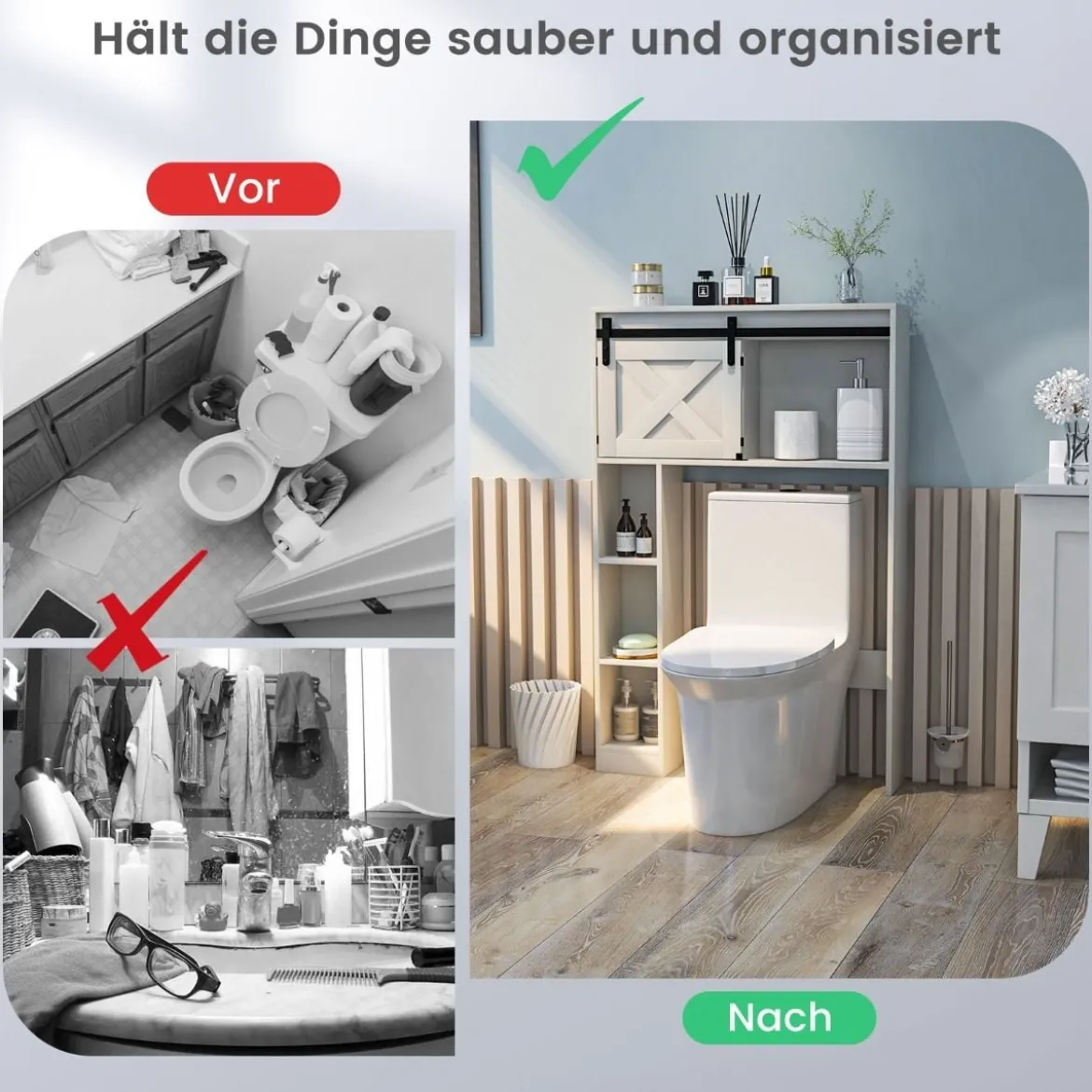 Toilettenschrank aus Holz Toilettenregal mit Schiebetür 84 x 17 x 128 cm Weiß