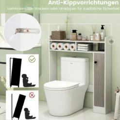 Toilettenschrank Bad Überbauschrank mit Verstellbaren Regalböden Weiß