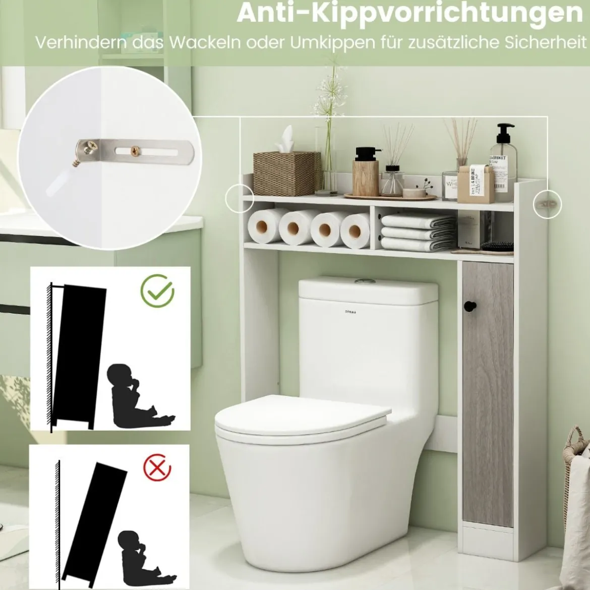 Toilettenschrank Bad Überbauschrank mit Verstellbaren Regalböden Weiß