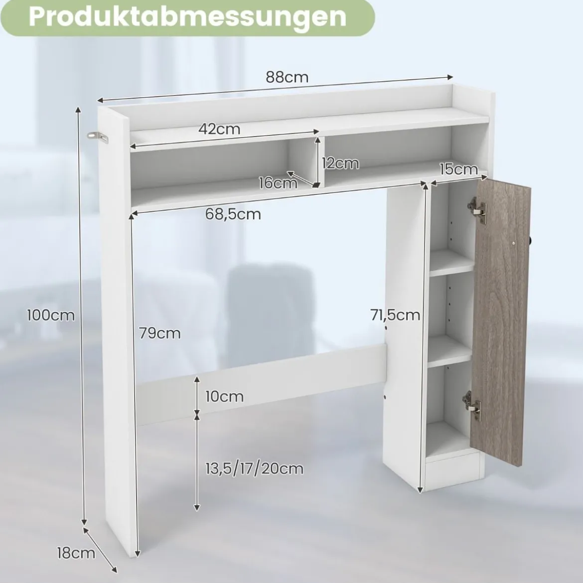 Toilettenschrank Bad Überbauschrank mit Verstellbaren Regalböden Weiß