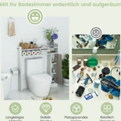 Toilettenschrank Bad Überbauschrank mit Verstellbaren Regalböden Weiß