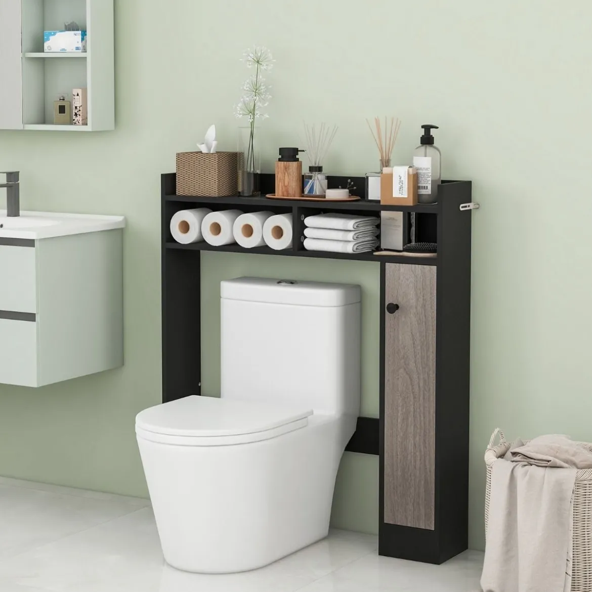 Toilettenschrank Bad Überbauschrank mit Verstellbaren Regalböden Toilettenständer