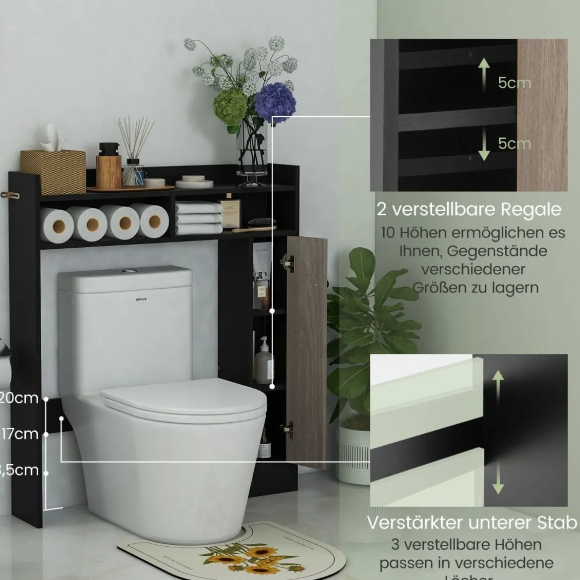 Toilettenschrank Bad Überbauschrank mit Verstellbaren Regalböden Toilettenständer