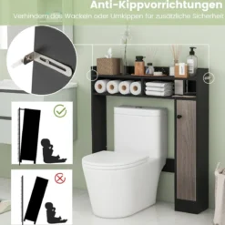 Toilettenschrank Bad Überbauschrank mit Verstellbaren Regalböden Toilettenständer