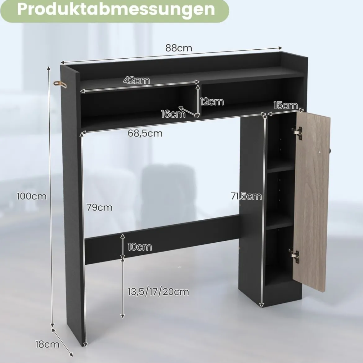 Toilettenschrank Bad Überbauschrank mit Verstellbaren Regalböden Toilettenständer