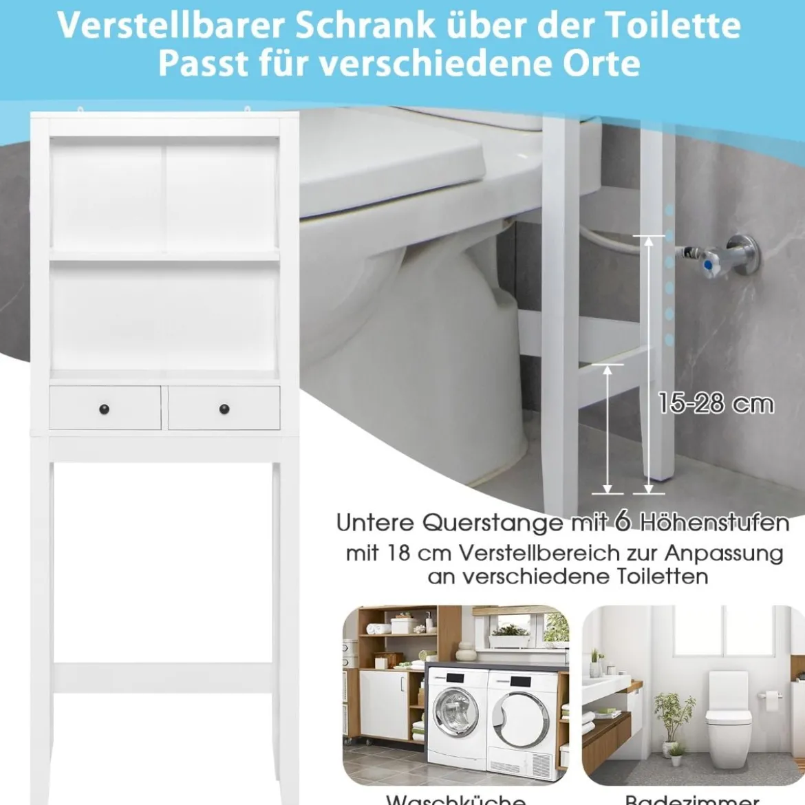 Toilettenschrank Badezimmerregal Badregal freistehend & verstellbar 60 x 20 x 165,5 cm Weiß