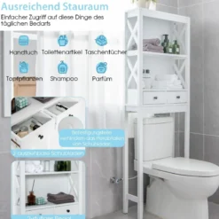 Toilettenschrank Badezimmerregal Badregal freistehend & verstellbar 60 x 20 x 165,5 cm Weiß