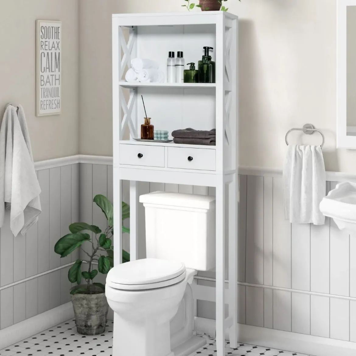 Toilettenschrank Badezimmerregal Badregal freistehend & verstellbar 60 x 20 x 165,5 cm Weiß