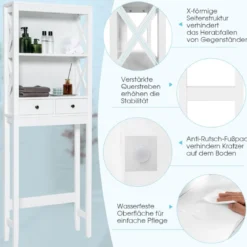 Toilettenschrank Badezimmerregal Badregal freistehend & verstellbar 60 x 20 x 165,5 cm Weiß