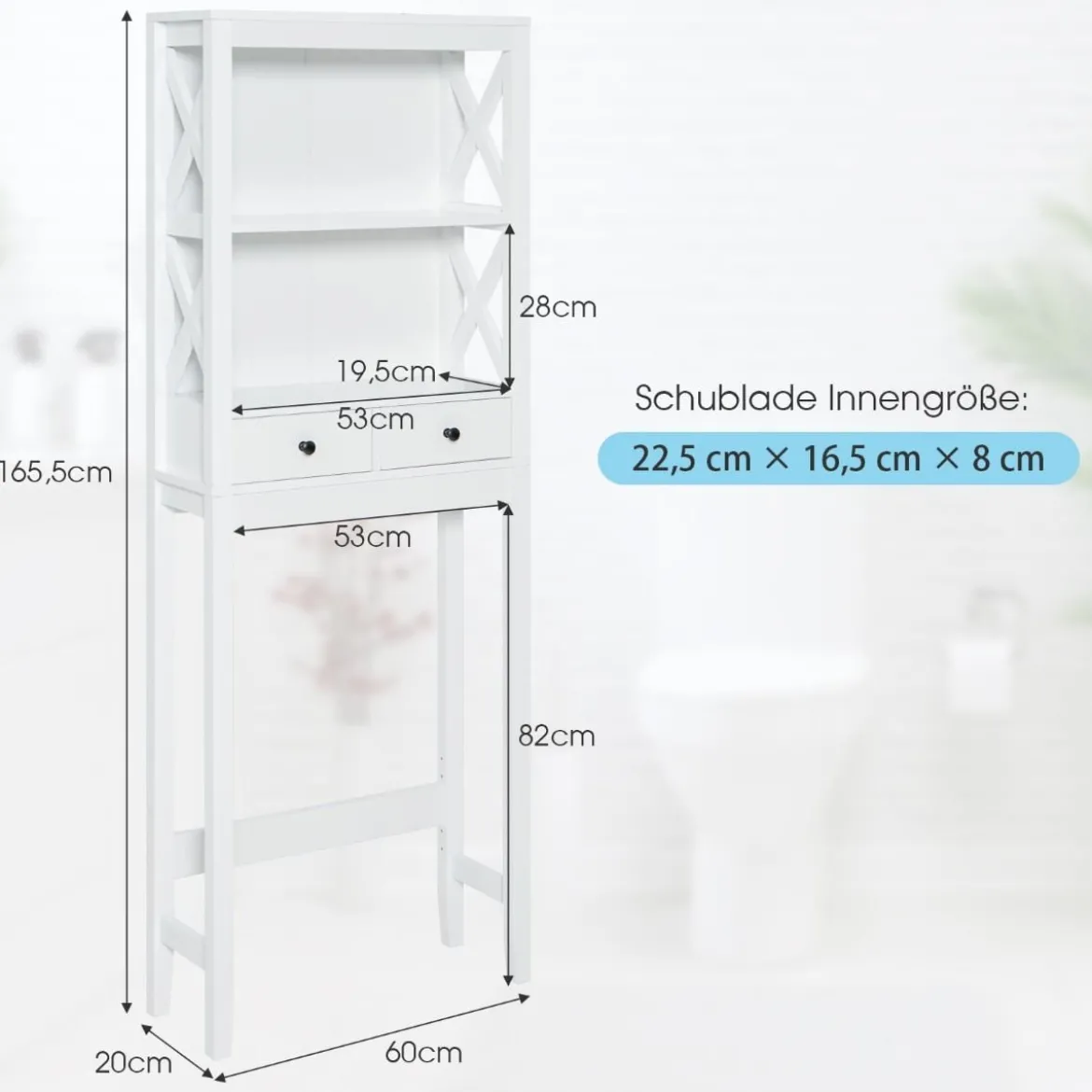 Toilettenschrank Badezimmerregal Badregal freistehend & verstellbar 60 x 20 x 165,5 cm Weiß