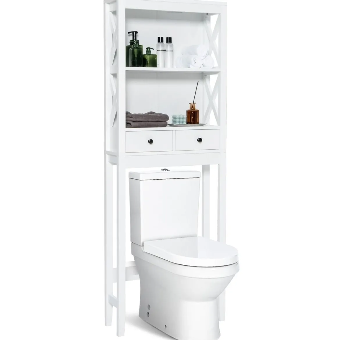 Toilettenschrank Badezimmerregal Badregal freistehend & verstellbar 60 x 20 x 165,5 cm Weiß