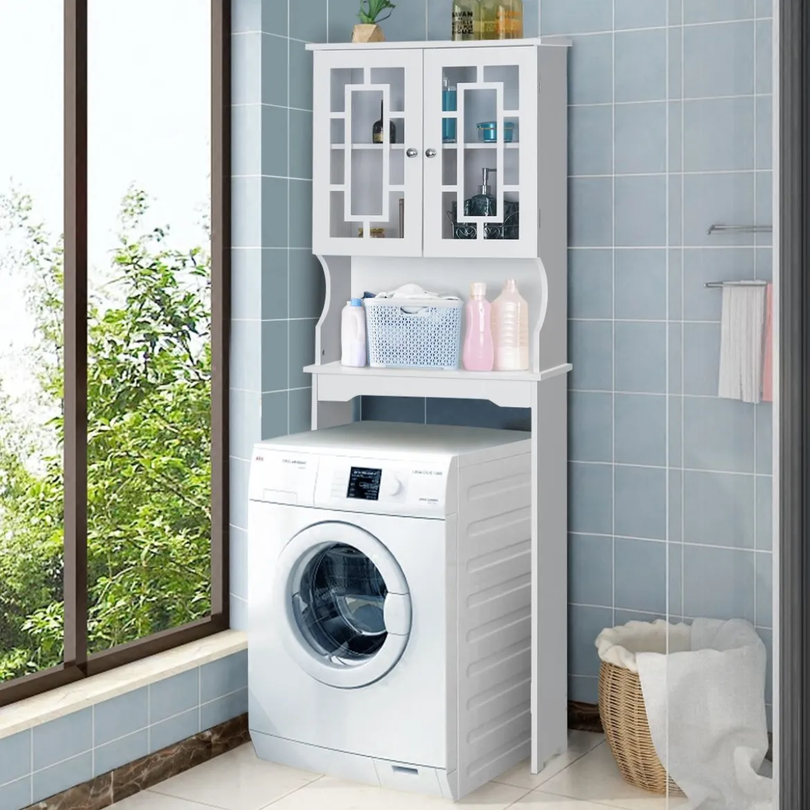 Toilettenschrank Badezimmer Regal Toilettenregal Waschmaschinenschrank mit 3 Regalen Weiß 60 x 22 x 170,5 cm