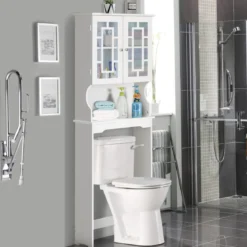 Toilettenschrank Badezimmer Regal Toilettenregal Waschmaschinenschrank mit 3 Regalen Weiß 60 x 22 x 170,5 cm