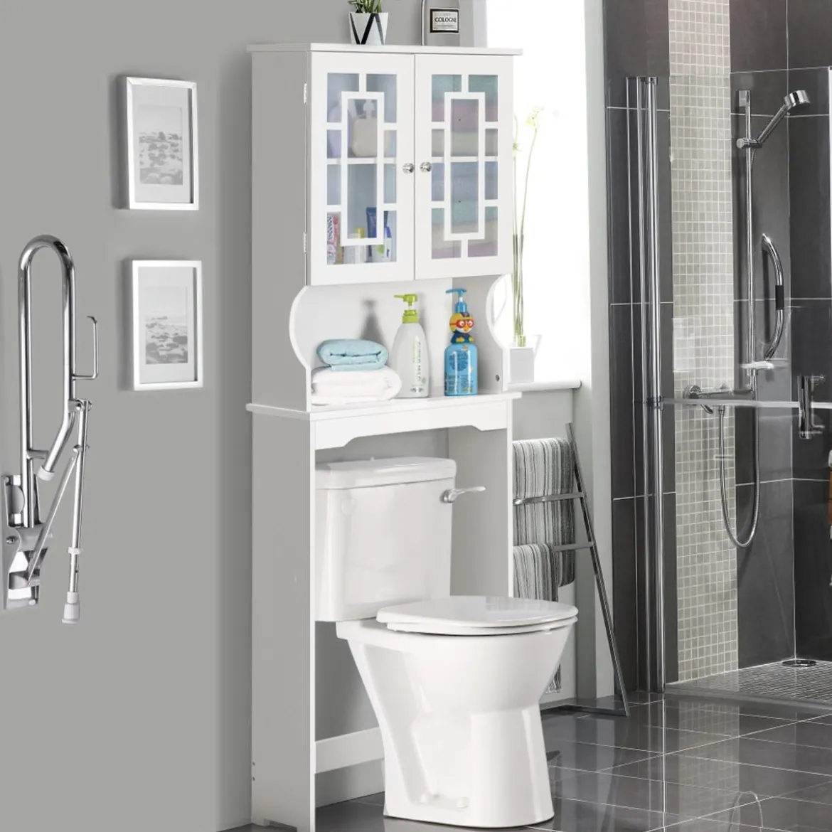 Toilettenschrank Badezimmer Regal Toilettenregal Waschmaschinenschrank mit 3 Regalen Weiß 60 x 22 x 170,5 cm