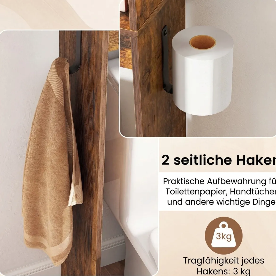 Toilettenschrank Badezimmer-Organizer im Bauernhausstil mit Schiebetür im Scheunentor-Design Braun