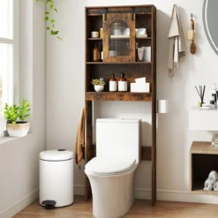 Toilettenschrank Badezimmer-Organizer im Bauernhausstil mit Schiebetür im Scheunentor-Design Braun