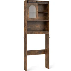 Toilettenschrank Badezimmer-Organizer im Bauernhausstil mit Schiebetür im Scheunentor-Design Braun