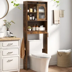 Toilettenschrank Badezimmer-Organizer im Bauernhausstil mit Schiebetür im Scheunentor-Design Braun