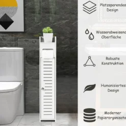 Toilettenschrank freistehend Toilettenpapierhalter Badezimmer Schrank Weiß