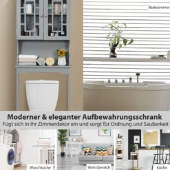Toilettenschrank freistehend Badezimmerregal Waschmaschinenschrank Toilettenregal mit 3 Regalen Grau