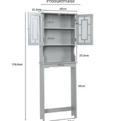 Toilettenschrank freistehend Badezimmerregal Waschmaschinenschrank Toilettenregal mit 3 Regalen Grau