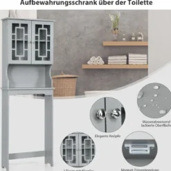Toilettenschrank freistehend Badezimmerregal Waschmaschinenschrank Toilettenregal mit 3 Regalen Grau