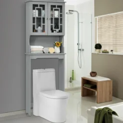 Toilettenschrank freistehend Badezimmerregal Waschmaschinenschrank Toilettenregal mit 3 Regalen Grau