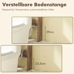 Toilettenschrank mit Doppeltüren & Toilettenpapierhalter & Verstellbarem Fach Grau