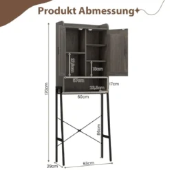 Toilettenschrank mit Doppeltüren & Verstellbaren Regalen Badezimmerschrank Toilettenregal Grau