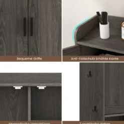 Toilettenschrank mit Doppeltüren & Verstellbaren Regalen Badezimmerschrank Toilettenregal Grau