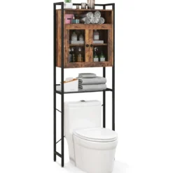 Toilettenschrank mit Doppeltür Badezimmerregal Waschmaschinenregal 60 x 24 x 172 cm Braun