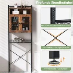 Toilettenschrank mit Doppeltür Badezimmerregal Waschmaschinenregal 60 x 24 x 172 cm Braun
