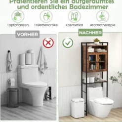 Toilettenschrank mit Doppeltür Badezimmerregal Waschmaschinenregal 60 x 24 x 172 cm Braun