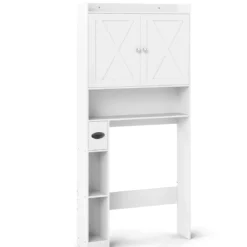 Toilettenschrank mit Doppeltüren & Toilettenpapierhalter & Verstellbarem Fach Weiß