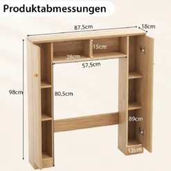 Toilettenschrank mit 2 Offenen Fächern & 4 Verstellbaren Regalen Bad Überbauschrank Natur