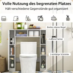 Toilettenschrank mit 2 Offenen Fächern & 4 Verstellbaren Regalen Bad Überbauschrank Weiß